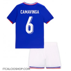 Francia Eduardo Camavinga #6 Prima Maglia Bambino Europei 2024 Manica Corta (+ Pantaloni corti)